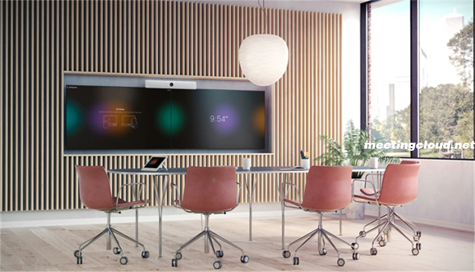 中型會(huì)議室中配備雙屏設(shè)置的 Webex Room Kit
